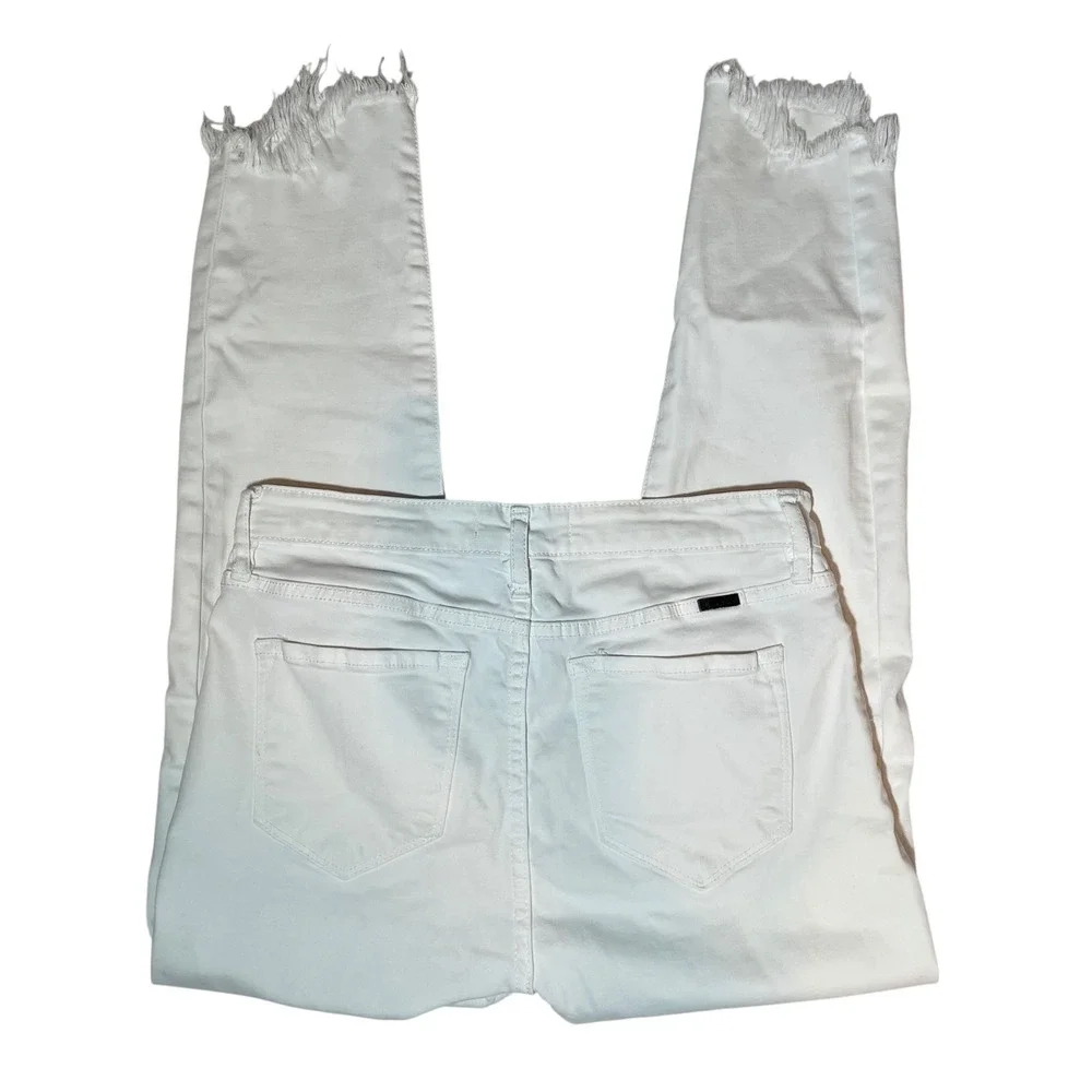 KanCan White Skinny Jeans Frayed High-Low Raw Hem Womens 11/29 Stretch Denim‎